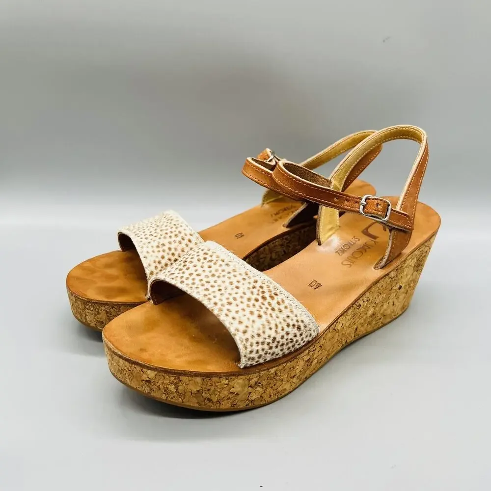K Jacques St Tropez Sandals Womens 9 Brown Leather Cork Platform Wedge Shoes